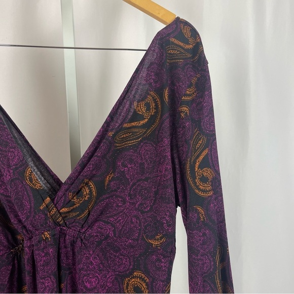 Mossimo Large Faux Wrap Paisley Jewel Tone V Neck Boho Top Flowy Formal - Picture 5 of 5